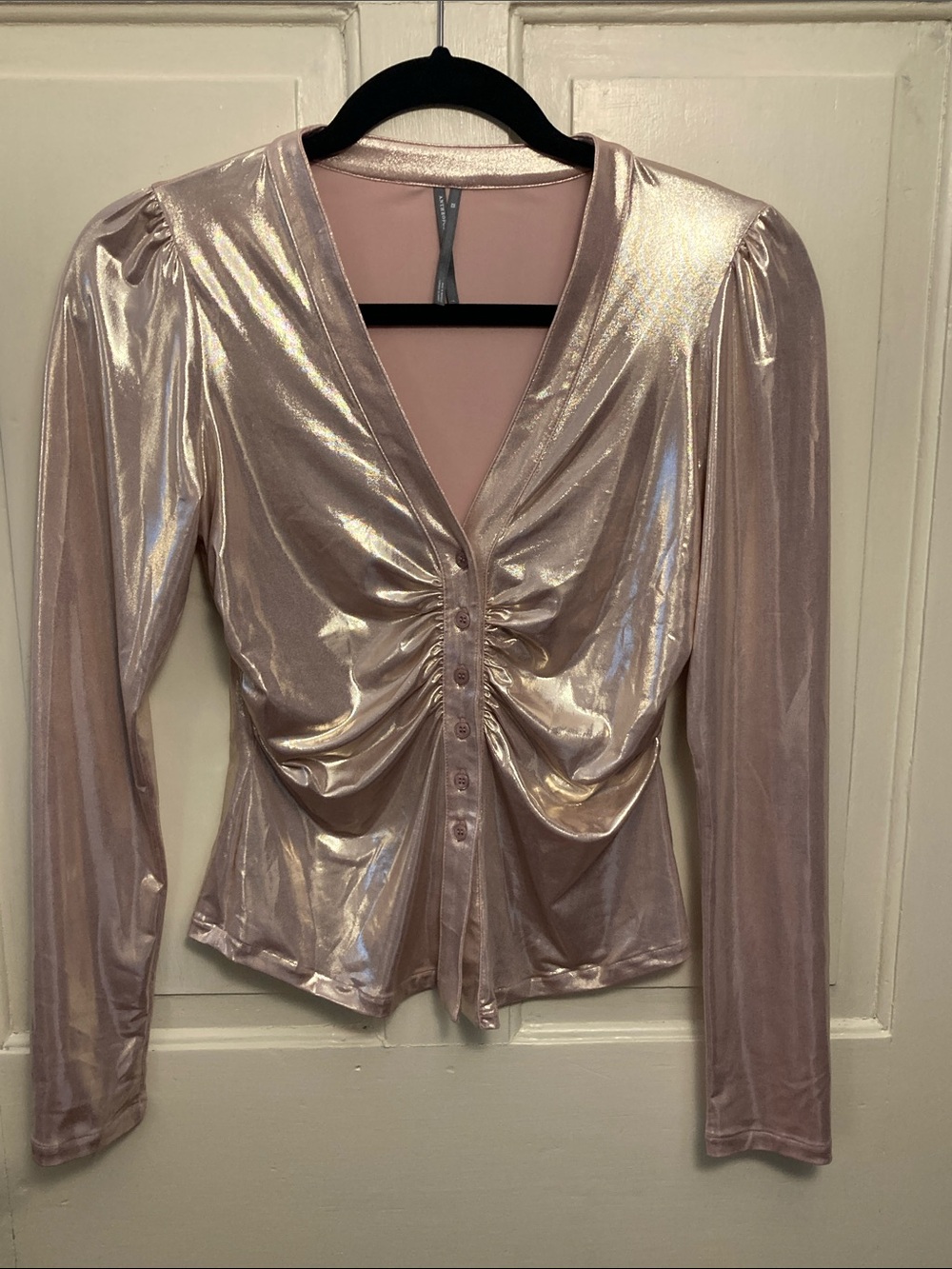 NWOT Anthropologie Iridescent Blush Ruched Button-Front Top, Size XS